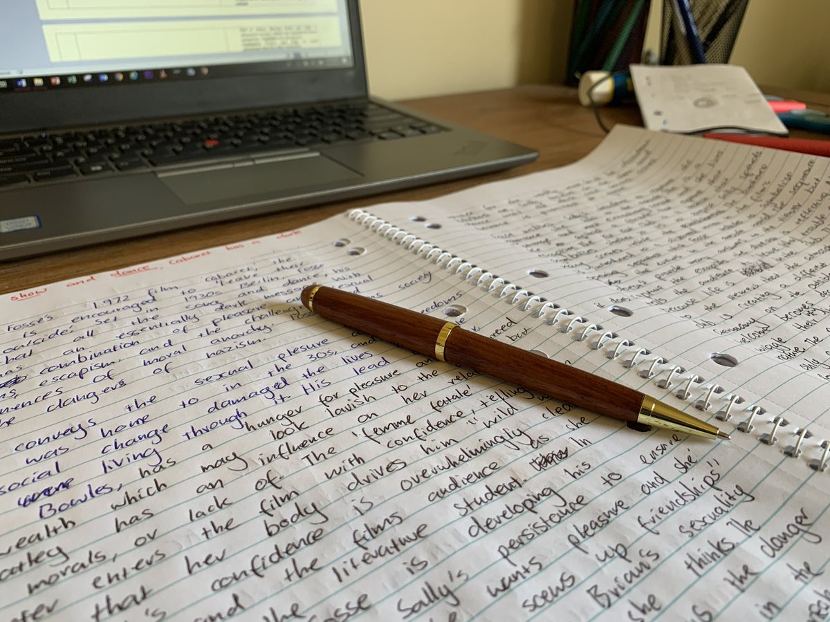 JACKTWARD_'s tweet photo. Saturday morning essay writing. Analysing how behind the show and dance of Bob Fosse’s Cabaret, there is a dark message. #schoolthings https://t.co/C7TBHCo6up