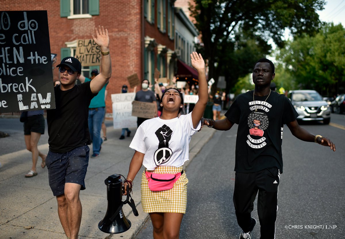 phojoknight's tweet photo. 17 year old Mikayla Mangone, from Manheim Twp. leads the chant as the crowd marched down Main St in Lititz during a Black Lives Matter protest @LancasterOnline #Lititz #BLM #protests #GeorgeFloyd #Lancaster #LancasterPa #AlwaysLancaster https://t.co/DxKo8Pkx2S