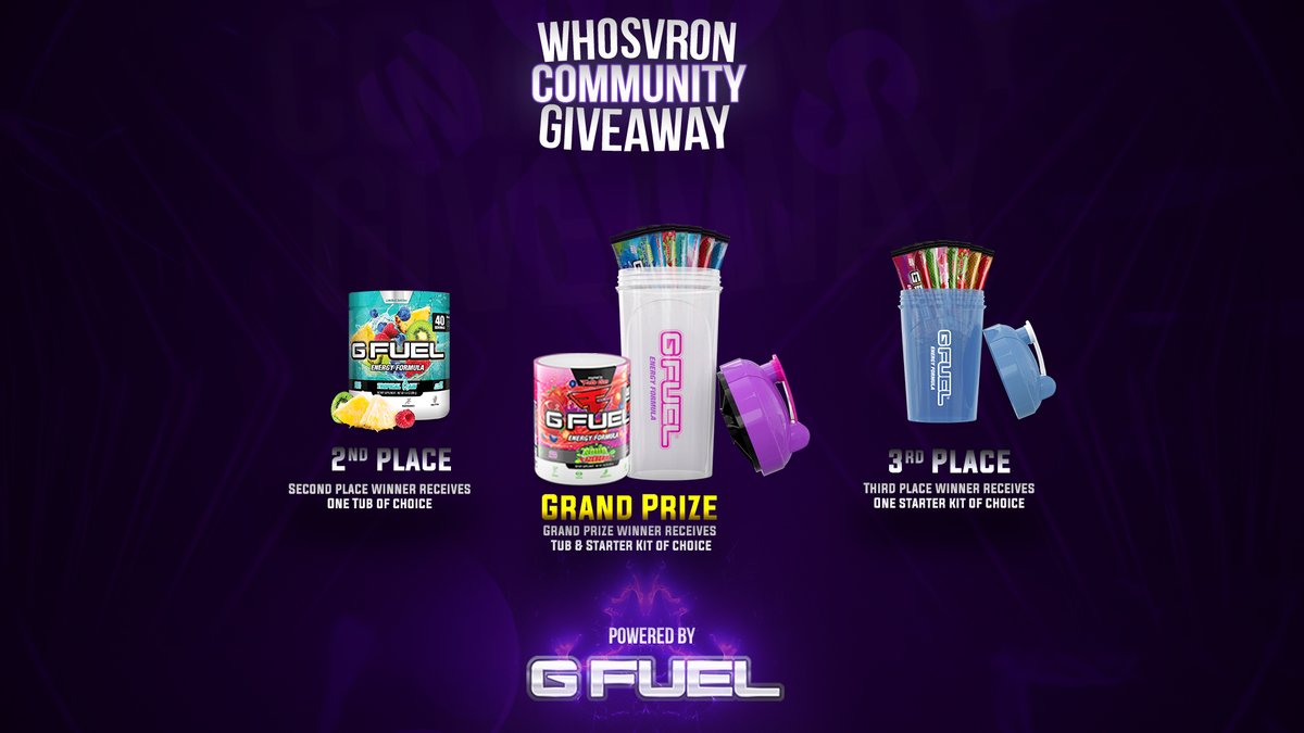 WhosVron's tweet image. 🤪 GFUEL GIVEAWAY TIME 🤪

I wanted to give back to y'all in the best way I know... 🔥

🎁THREE WINNERS:

🥇Tub &amp;amp; Starter Kit
🥈Tub of Choice
🥉Starter Kit 

🎨: @FarrenHeights_ 
🔗 Click link for more entries: playr.gg/g/4_NXWQj

ENDS WEDNESDAY (June 17th @ 3PM CST)