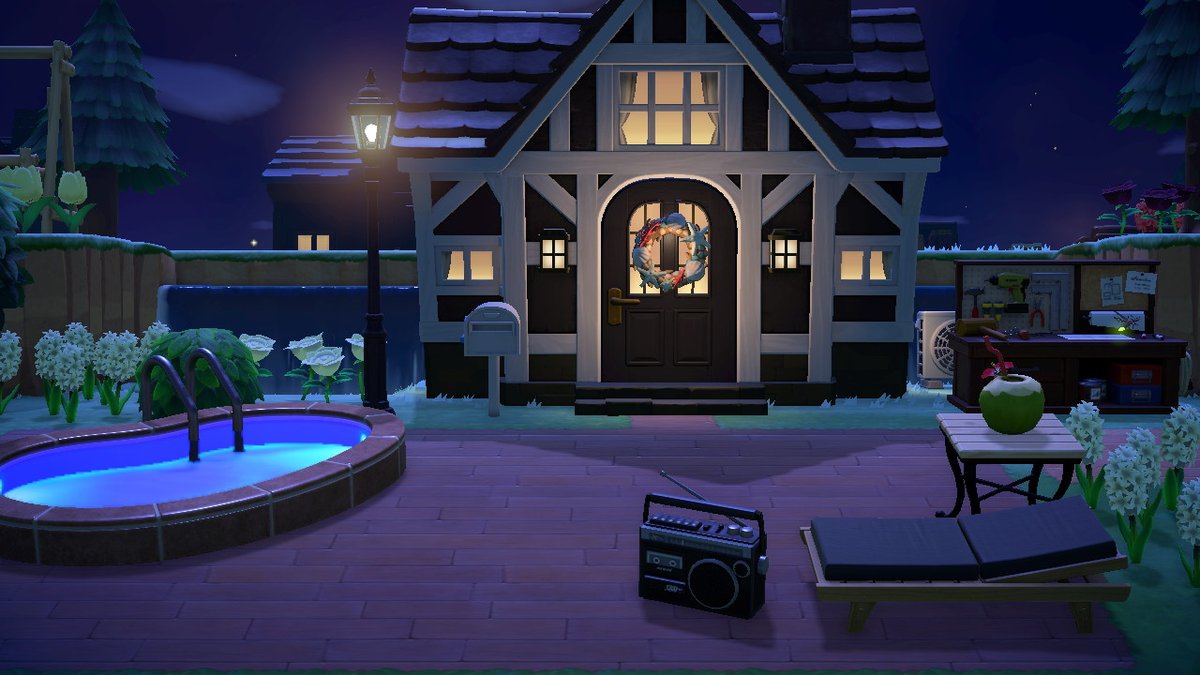 MPenburg's tweet photo. Night swim, anyone? #housedesign #acnhdesign #home #patiodesign #ac #housedesign #nighttime #AnimalCrossing #ACNH #NintendoSwitch https://t.co/64lcC4A2Ll