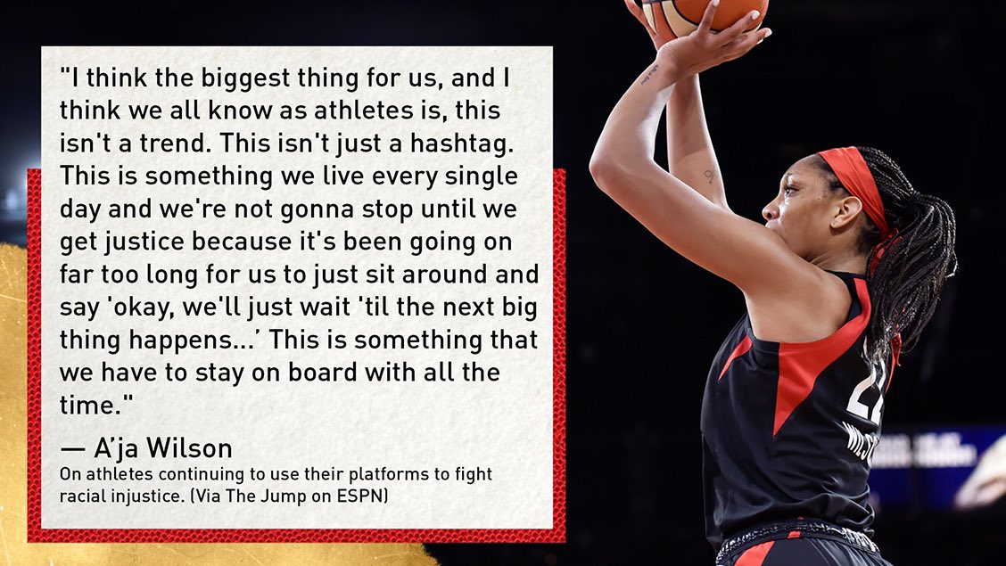 LVAces's tweet photo. This isn’t a trend.

This isn’t just a hashtag.

This is something we live every single day and we’re not gonna stop until we get justice...

🗣 @_ajawilson22 https://t.co/9EqhW0hdnR