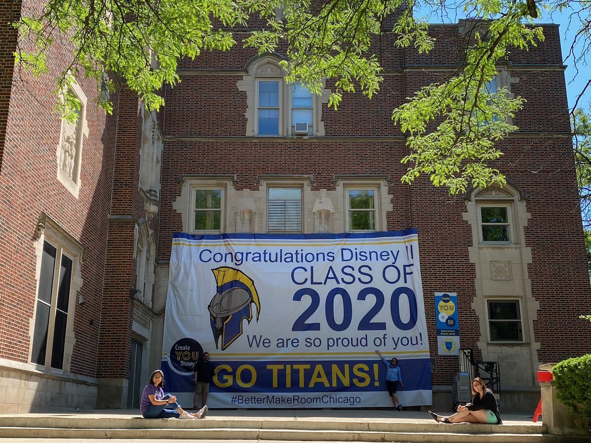 KatieSpeth's tweet photo. @DisneyIIMagnet celebrated the Class of 2020 with diploma pick up and a really big banner!!  We are so proud of our seniors. #bettermakeroomchicago #createyou @KatieSpeth @mrrutkowskiD2 @MsRz_DisneyIIAP @ChiPubSchools @LauraALeMone @network14cps @janicejackson https://t.co/W3TtPmYIlw