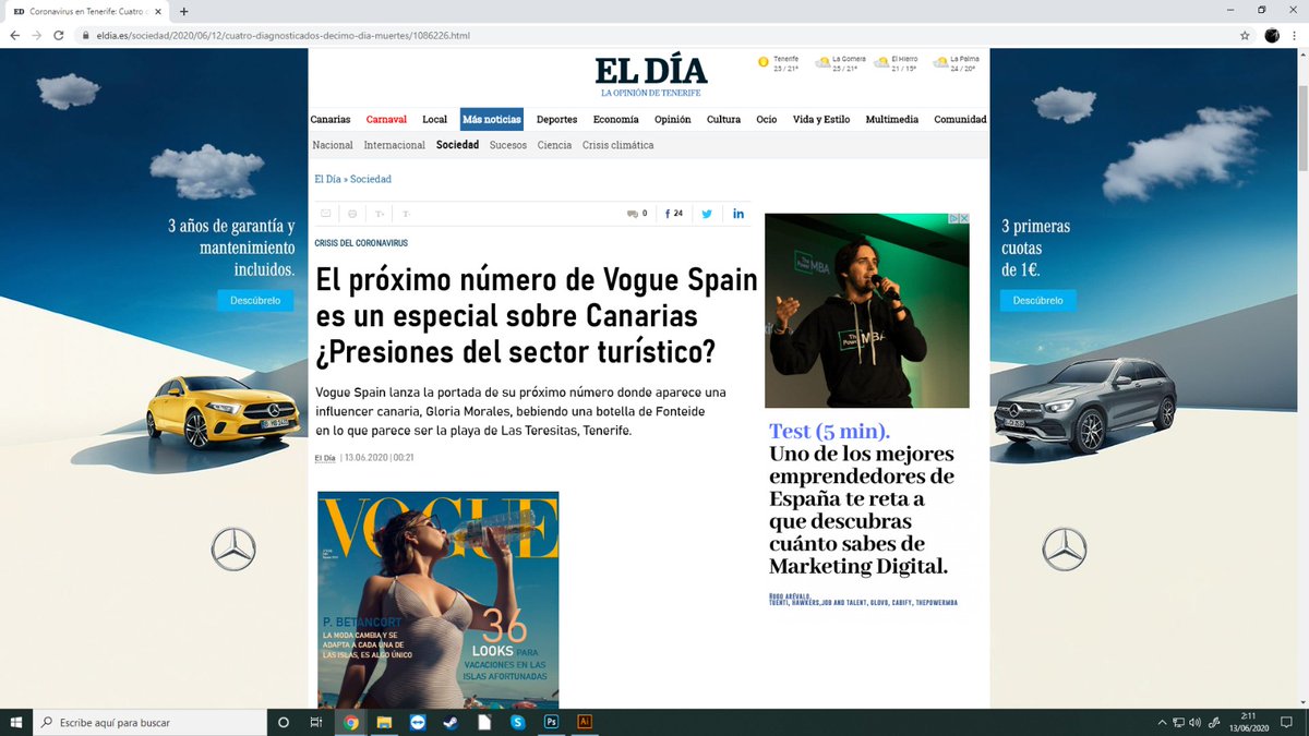WTF?! Que hace una botella de @AguaFonteide en la portada de @VogueSpain ? No me lo explico #vogue #VogueSpain #Canarias #teresitas #GloriaMorales @eldia #fatality #Moda