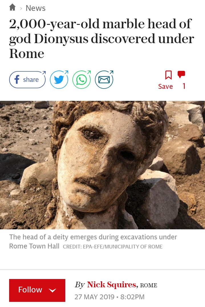 archaeologists in rome stumbled upon a 2,000-year-old marble head of god dionysus just right after bts released persona