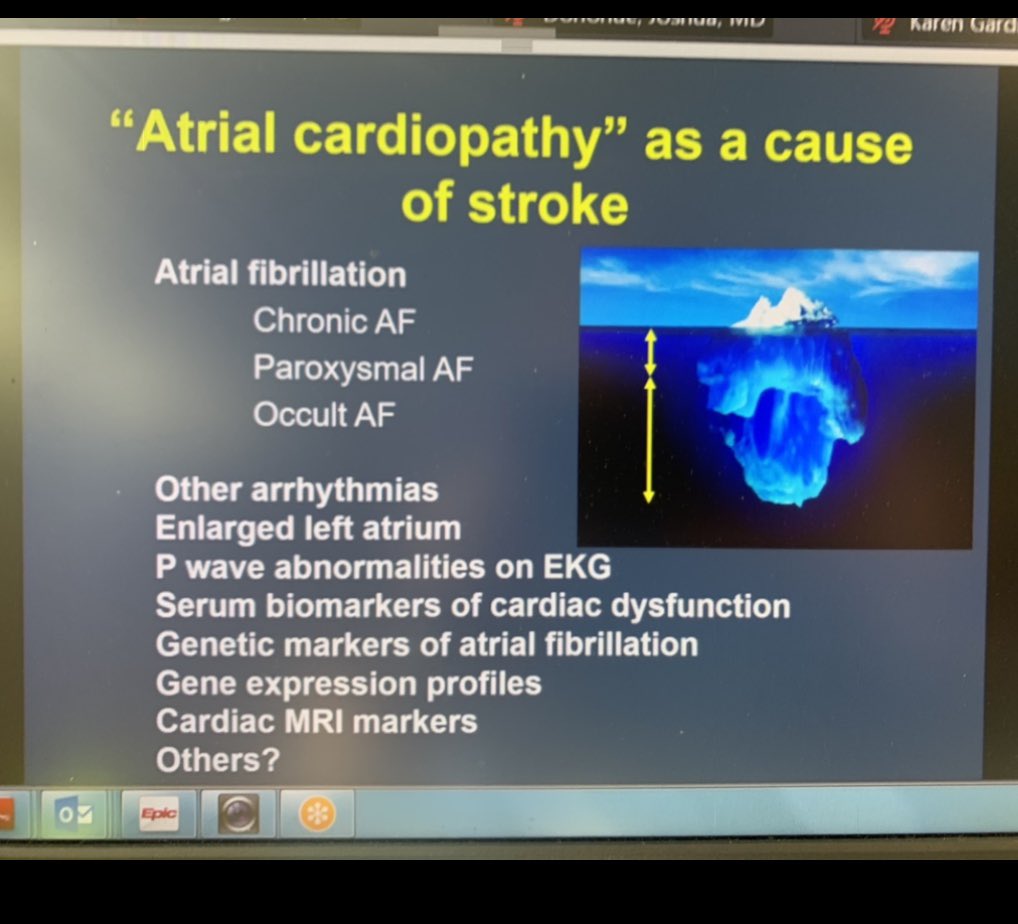 DavidACohen3's tweet image. #Atrialcardiopathy: the mechanism of stroke in atrial fibrillation and other causes of cardioembolic stroke @LankenauGrandRounds with #MitchellElkind MD @MitchElkind #MainLineHealth