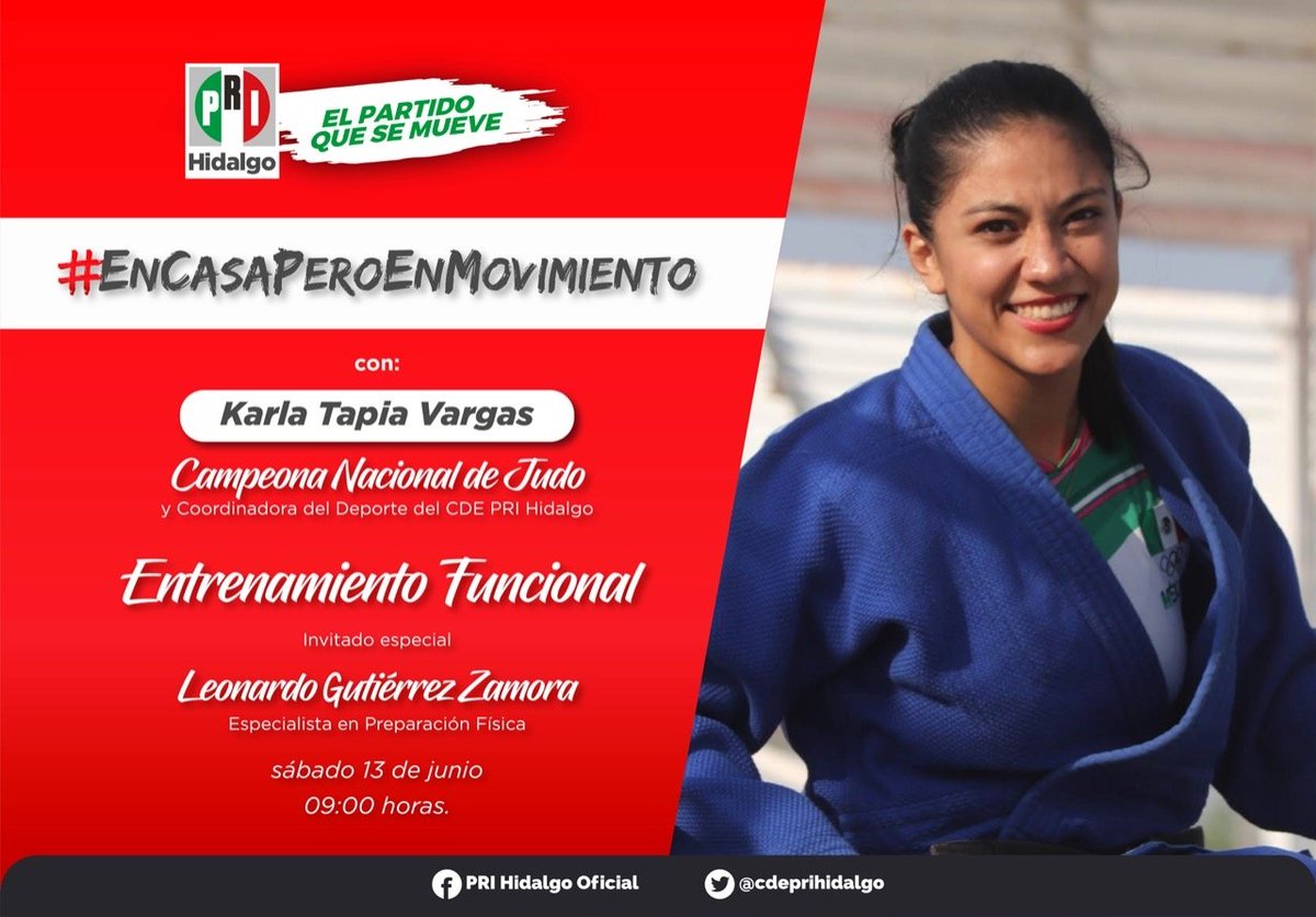 CDEPRI_Deporte's tweet photo. Te invitamos el Sábado 13 de Junio en punto de las 9 am al "Entrenamiento Funcional" en la cual nos acompañará  *Leonardo Gutiérrez Zamora*, Preparador Físico por la Universidad Deportiva Saou Paulo Brasil.

@Erika_RodH  @jmvalerapiedras @cdeprihidalgo @KarlaTV12 https://t.co/K4t6srLpBb