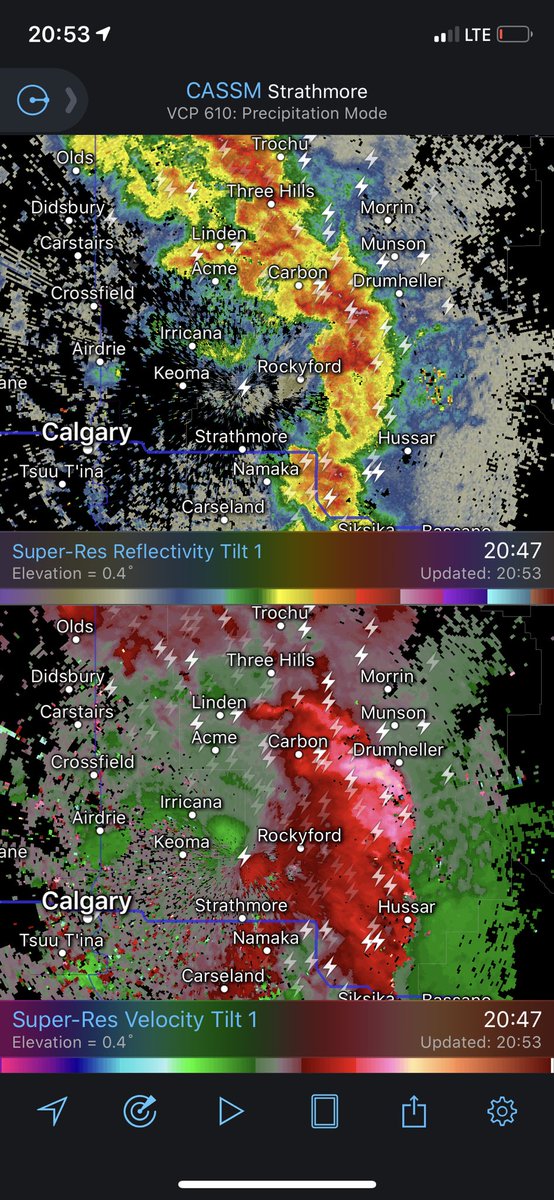 AlysaMarieWx's tweet image. Sure looks like a #bowecho hitting Drumheller! Stay safe drum! #abstorm