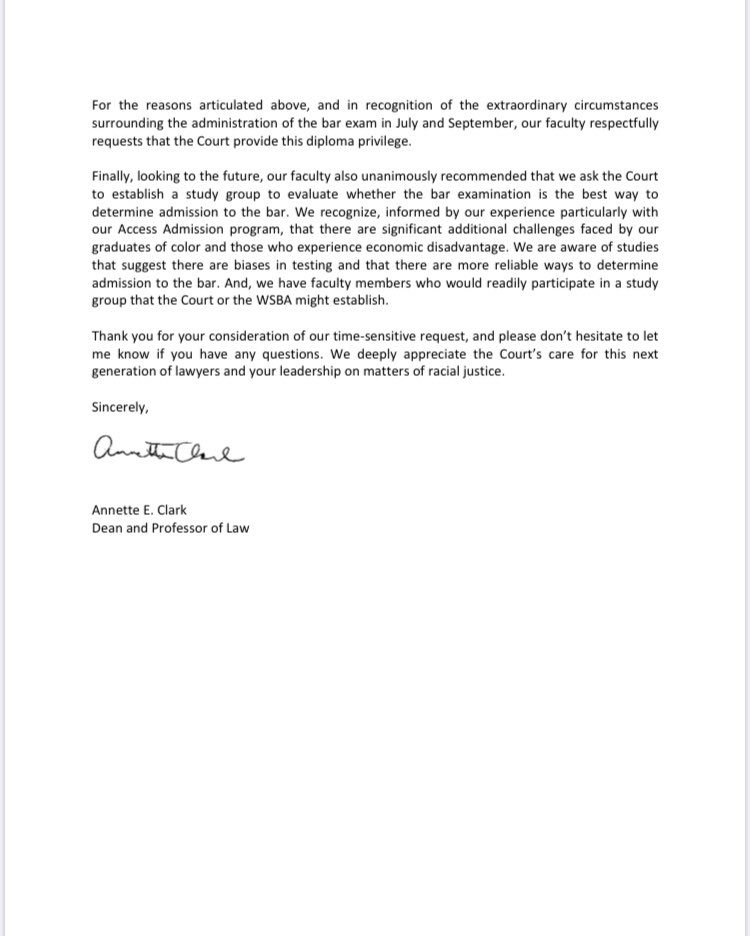 Remarkable decision today by the Washington Supreme Court on diploma privilege. Remarkable advocacy by our faculty. 

courts.wa.gov/content/public…
