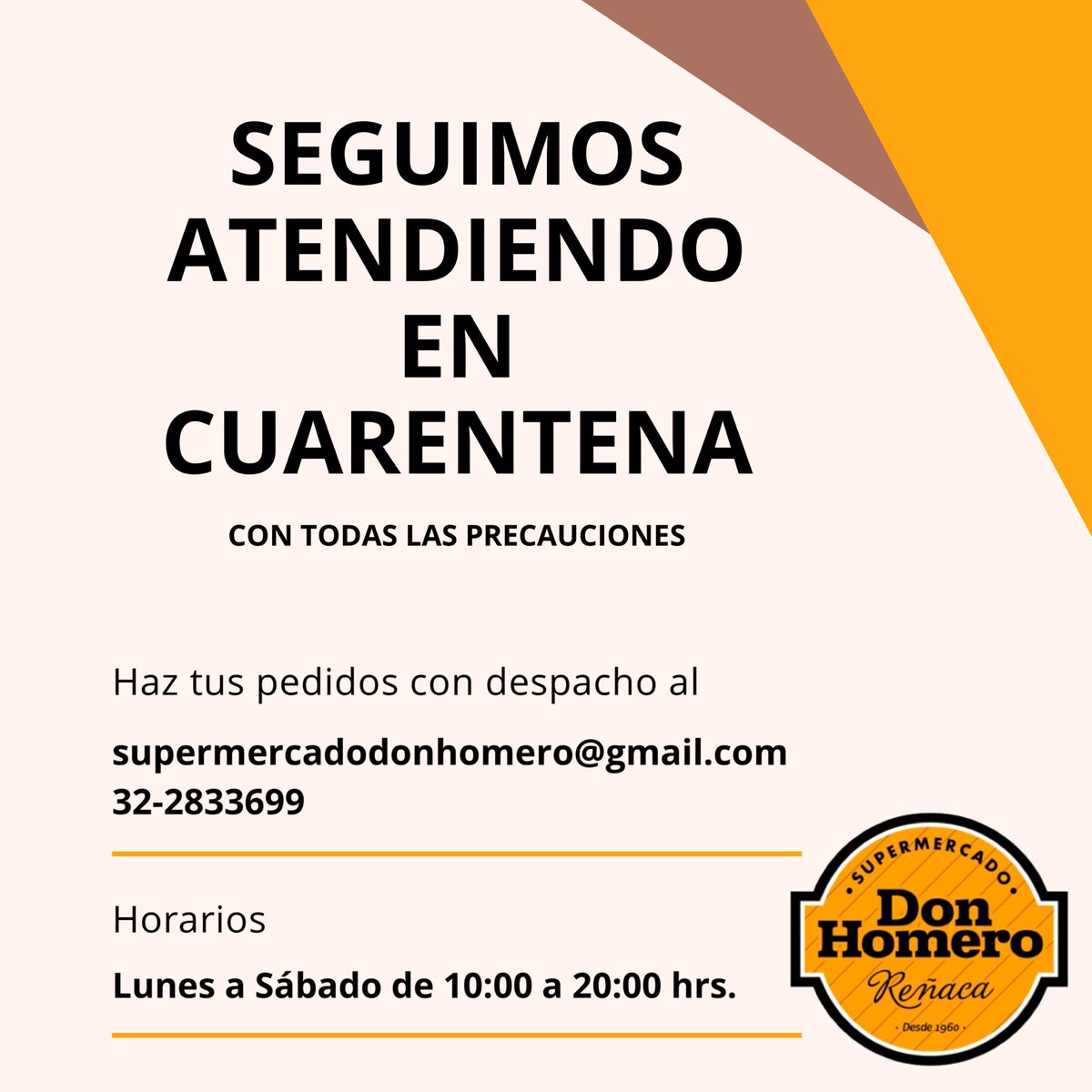 DonHomeroRenaca's tweet photo. En Supermercado Don Homero de Reñaca seguiremos trabajando a pesar de la cuarentena #COVIDー19chile de #ViñaDelMar. Con despachos a Reñaca, Concón y Viña.

#QuedateEnCasa y nosotros te llevamos tu mercadería.

Frutas, verduras, abarotes, productos de limpiez, comida casera y más. https://t.co/tylXWOKlyb