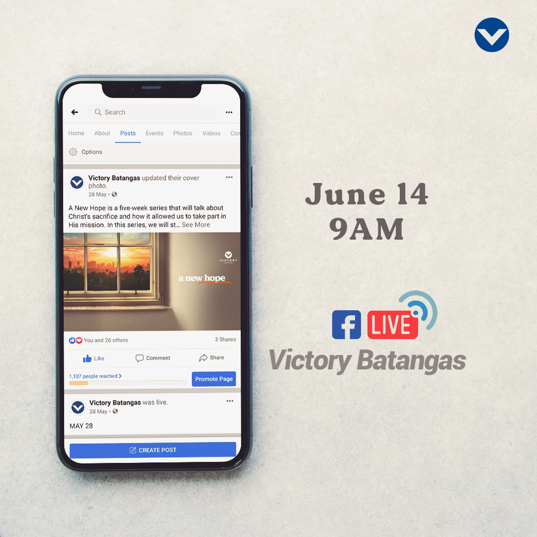 VictoryBatangas's tweet photo. Join us this Sunday at 9 AM in our online worship service as we discover how the Holy Spirit fills us with boldness to proclaim God’s Word.

Tune in at 8:45 AM so we can connect with one other in the comment section!

#VictoryBatangas https://t.co/NDJXBDZdUb