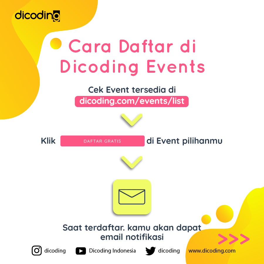 dicoding's tweet image. Sudah tahu belum, kamu bisa hadir Event online di Dicoding?
Semua ✔bersertifikat ✔kasih kamu reminder sebelum acara dan tentunya ✔copy presentasi 😉
.
Kuy cek #dicodingevent terdekat !
.
👉 dicoding.com/events/list
.
#seminaronline #pelatihangratis #workshoponline #dicoding