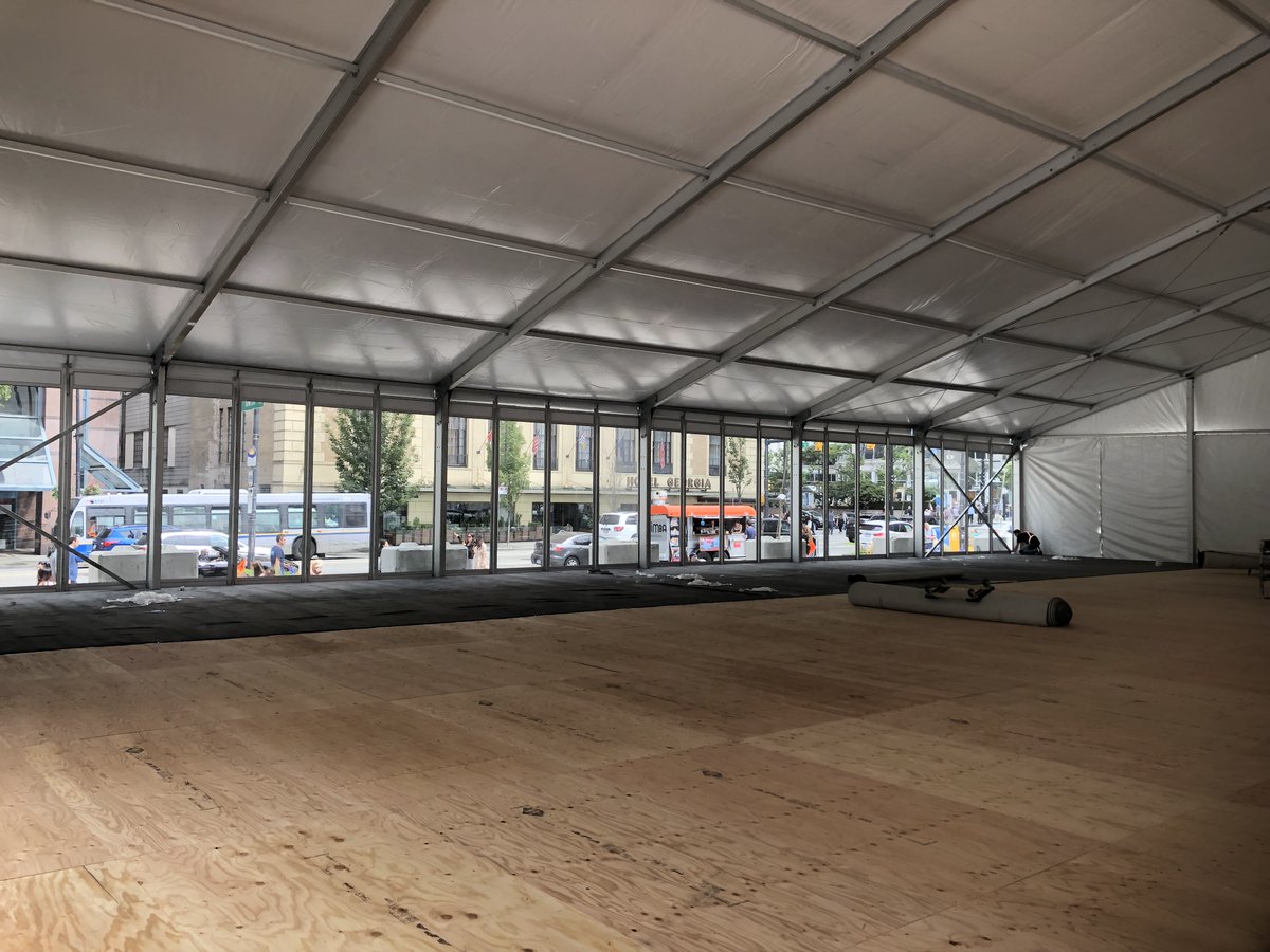 10,000 Squre foot tent with GLASS walls - Larger than most of the ballrooms in Vancouver. Will this work for your 2021 Corporate Event. Start of setup with Flooring and carpet.  bit.ly/2XcN2m3 

#PhoenixTents