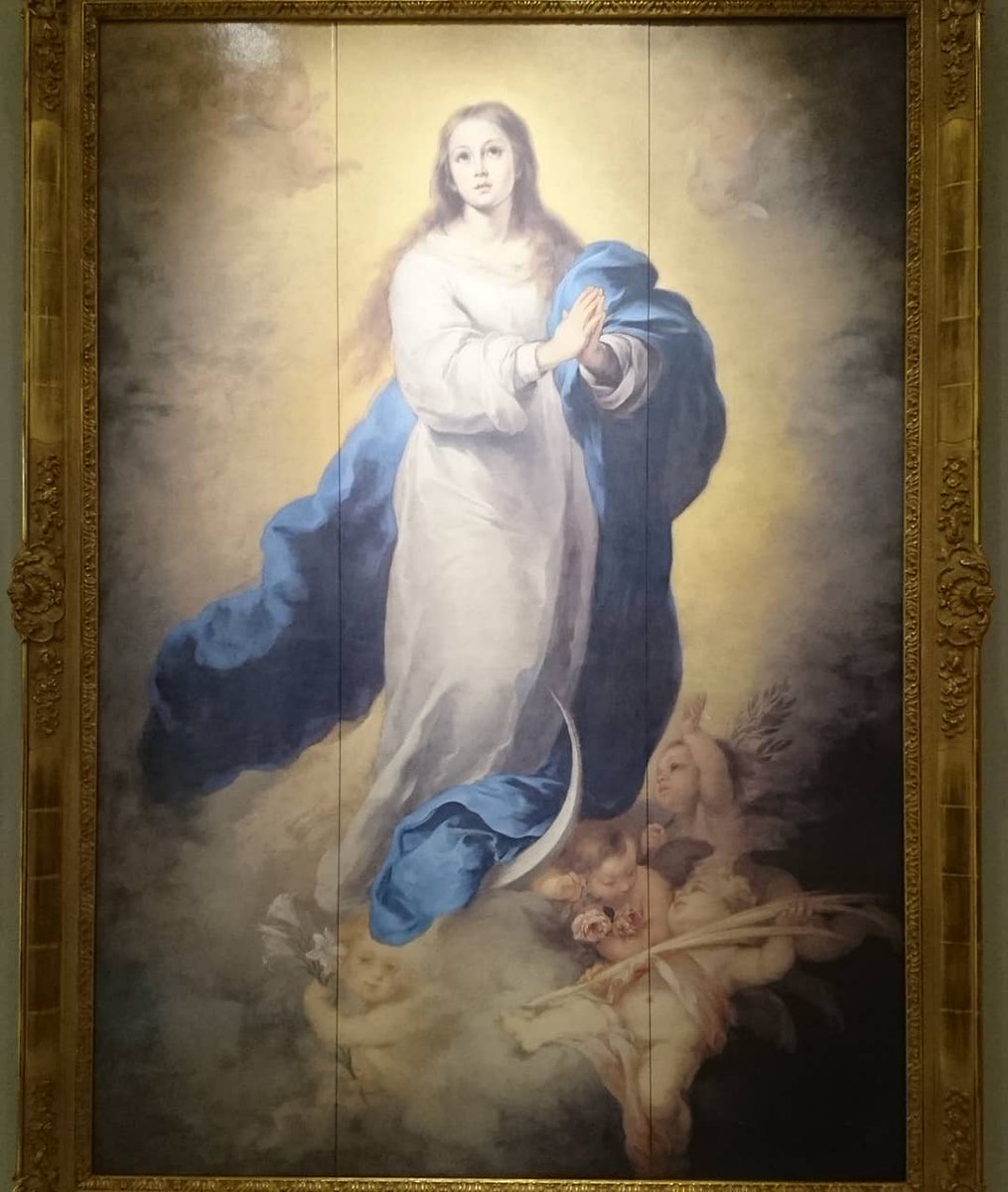 Otsukamuseum おうちで名画鑑賞94 ムリーリョ 無原罪の御宿り 1660 1665年頃 純白の衣に青いマントを着た聖母マリア が金色の光の中で手を合わせています この主題を絵画化するには 細かい規則 約束事 がありましたが 画家は それらを最小限に