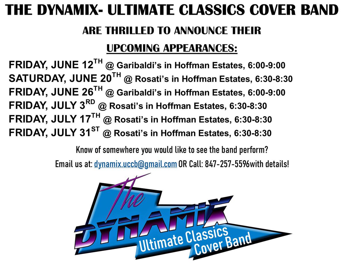 EXCITING UPDATES: We are thrilled to be adding 4 more performances to our summer season at Rosati's in Hoffman Estates. Check the performance list below, and mark your calendars! We hope to see you soon!