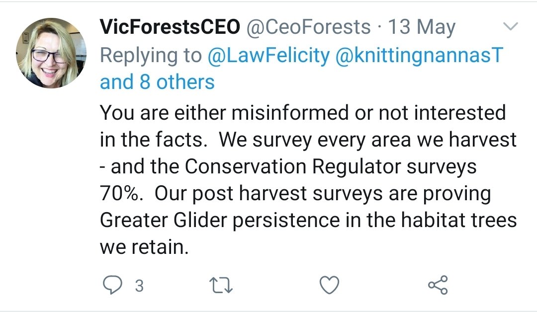 At this midway point in the thread, let me pose a puzzle for you. Spot the contradiction in these two statements about pre-harvest surveys for Greater Gliders.