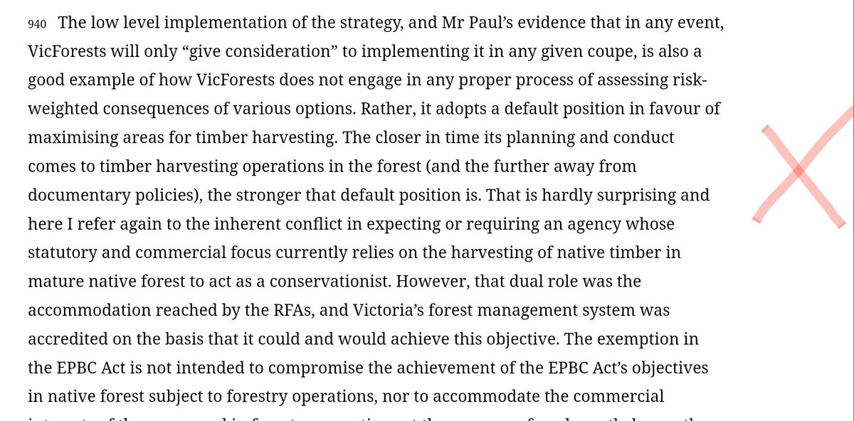 Essentially, VicForests is a logging agency, and it cannot cope with the need to simultaneously protect threatened species. Yet it must.The extract below sums it up well.