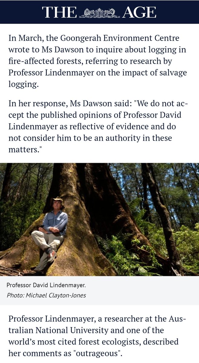 At times, this can spill over into personal attacks on the scientist involved, notably Professor David Lindenmayer of ANU. This week, these personal attacks appeared in that bastion of objectivity, the Weekly Times. Playing the man, since they keep fumbling the ball.