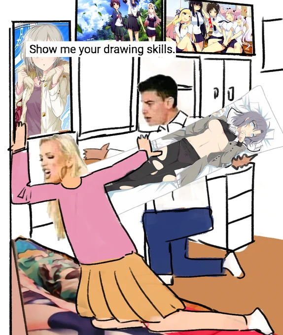 Sera: Why? Timmy? WHY!!!!????
Timmy: Sera I can explain....
Sera: No, I don't want you explain....I DON'T WANT YOU EXPLAIN! 
Timmy: Hey listen...I just want you know, I am not lolicon, look at my body pillow
Sera: Tim WTF, that is not a fucking point! 