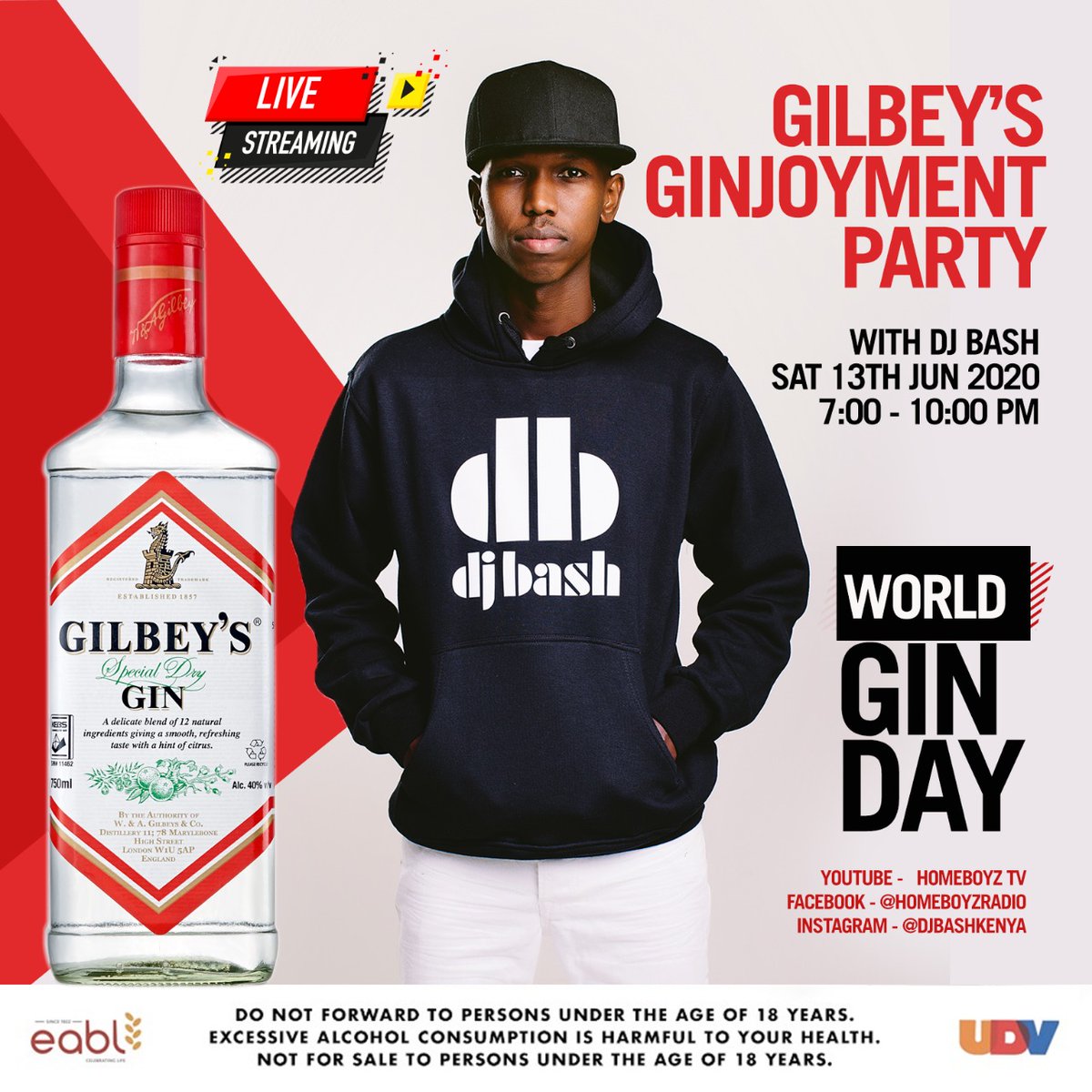 plus254live's tweet photo. Happy World Gin Day! Gin-ice na your favourite Gilbeys Gin Cocktails and join us for the Gilbey's GinJoyment party hosted by @DJBashKenya.   #Gilbeys&amp;Tonic. Live on; Homeboyz TV(YouTube). We will also be doing giveaways every hour, so tune in, and stand a chance of winning. https://t.co/SeZRloiJqk