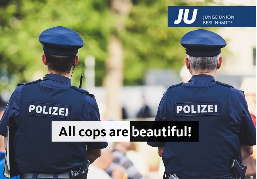 KOstberl's tweet photo. Die #JungeUnion haut mal wieder die richtigen Statements zum richtigen Zeitpunkt raus ... #ACAB
https://t.co/dmvSgzmlpO https://t.co/P10UKxwT4I