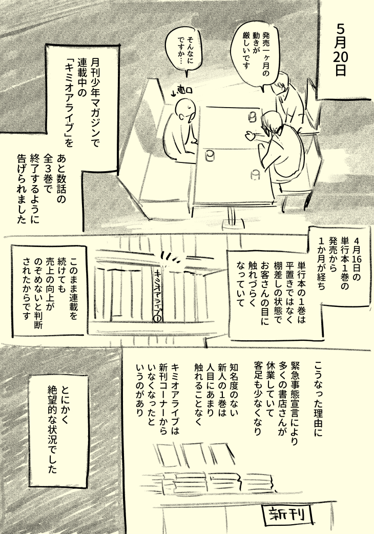 【単行本1巻を出した新人漫画家が、コロナの影響で連載終了を告げられた話】 