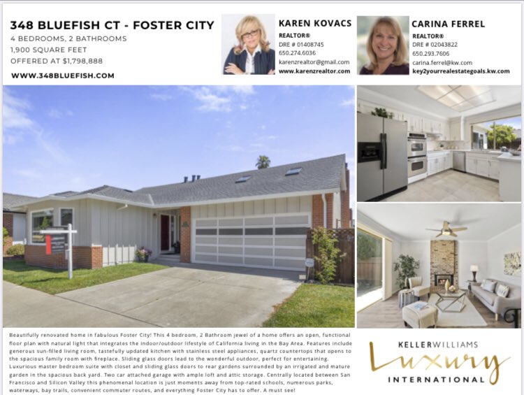 karenzrealtor's tweet image. Just listed 4/2 in #FosterCity if you like the water , you would love this location close to the bay , best schools, walking trails , shops and restaurants on #onelevel #ForSale #kellerwilliams #karenzrealtor