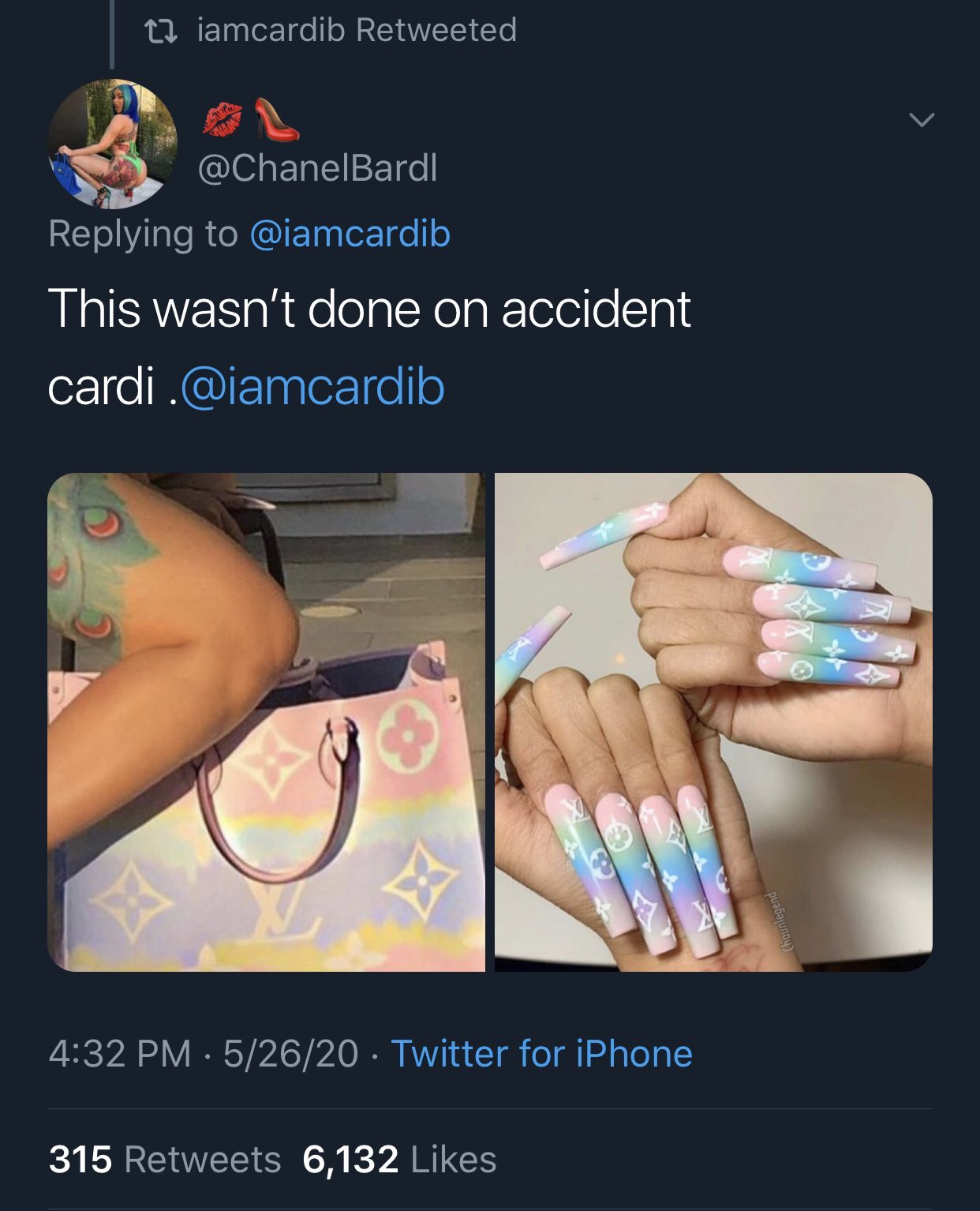 Cardi B Updater on X: Cardi has been getting her nails done the same color  as Louis Vuitton's new custom LV Escale Collection. We have now seen 2 of  3 Cardi V
