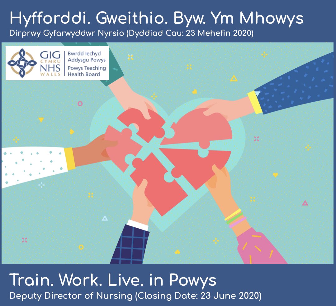 PTHBhealth's tweet photo. Join us in beautiful Powys as Deputy Director of Nursing (12 month secondment)

Job Title: Deputy Director of Nursing 
Band: 8d
Location: Powys
Employer: Powys Teaching Health Board
Closing Date: 23 June 2020

https://t.co/U2Inpp7t8L

#TrainWorkLive #TeamPowys https://t.co/6X51kFNV0b