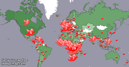 Merci beaucoup à mes 833 nouveaux abonnés qui vivent en: Cameroun, Congo, Inde, et plus la semaine dernière. tweepsmap.com/!EPOlengha