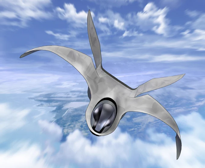 たまにはメカもイイかな〜(^^;;前に描いた無人機の方にも背景入れてみました機体の方にも修正入っています\(//∇//)コイツは翼どころか機体のほとんどが変形する設定、あと自己修復素材とか… 