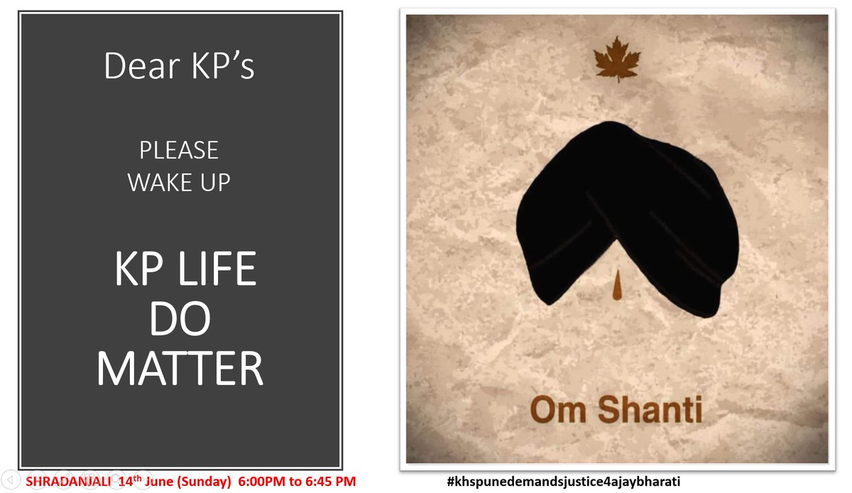 #KHSpunedemandsjustice4AjayBharati
#KPLifeMatters

Please protest from your homes against the killing of  Ajay Bharti Ji by Pak supported terrorists in Kashmir. 14th Jun,  6:00PM to 6:45PM,