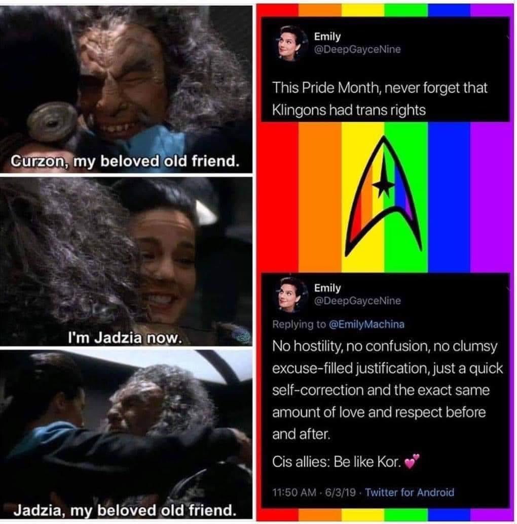 marythechief's tweet image. Thank you @CosmicPolkaDots for reminding me of this! 🏳️‍🌈🖖🏼🏳️‍🌈 

#TransLivesMatter #Klingons4TransRights 
#StarTrek