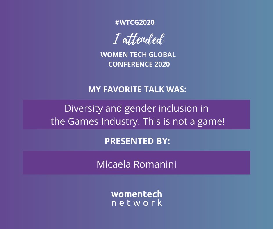 manelkfc's tweet photo. It was a pleasure for me to join this wonderful virtual event, the Women Tech Global Conference 2020 as an attendee and a Global Ambassador 💜

One of my favorite talks was • Diversity and gender inclusion in the Gamss Industry • presented by Micaela Romanini ! https://t.co/7w7FO6qWS9