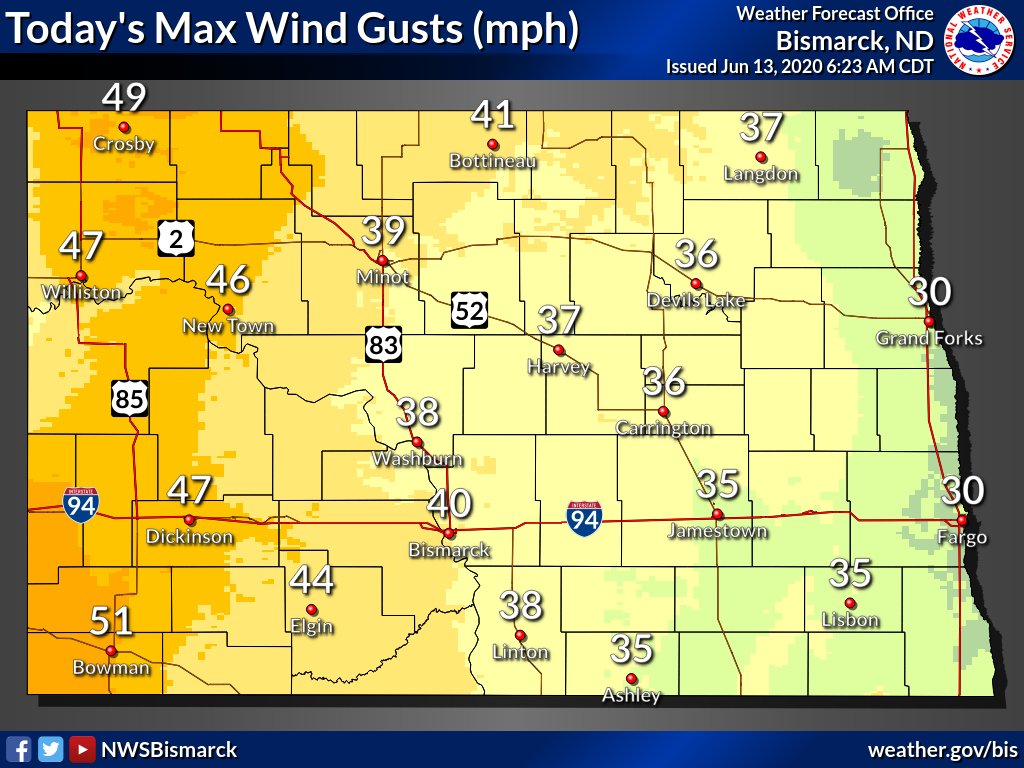 Warm and windy is the story today for western/central North Dakota