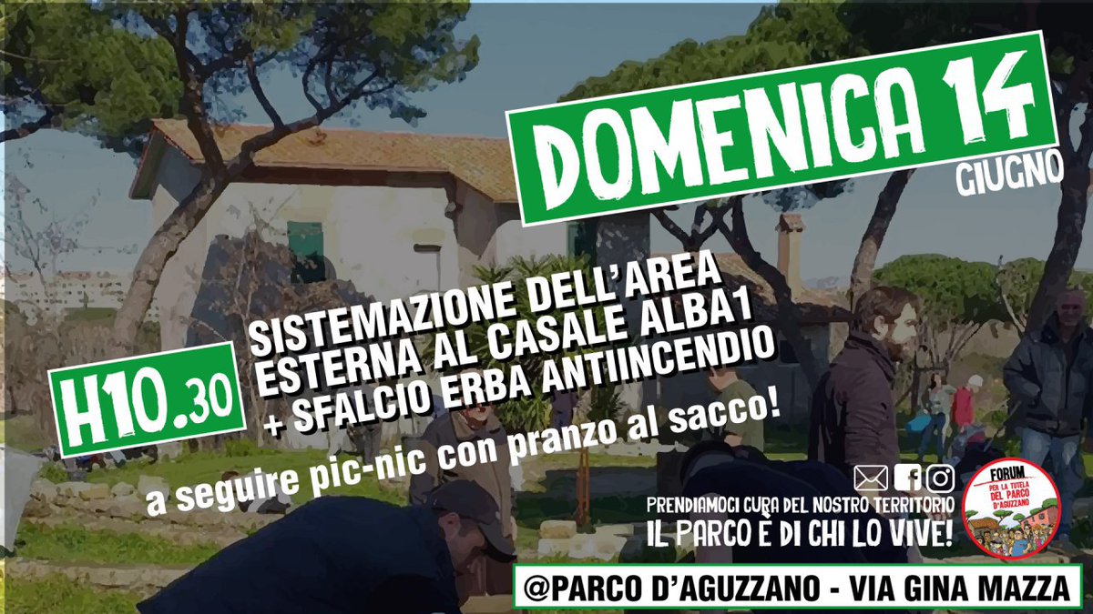Vi ricordiamo l'appuntamento di domenica 13 per la pulizia dell'area esterna al Casale Alba 1!
#nospeculazioni #fase3 #fasealba2