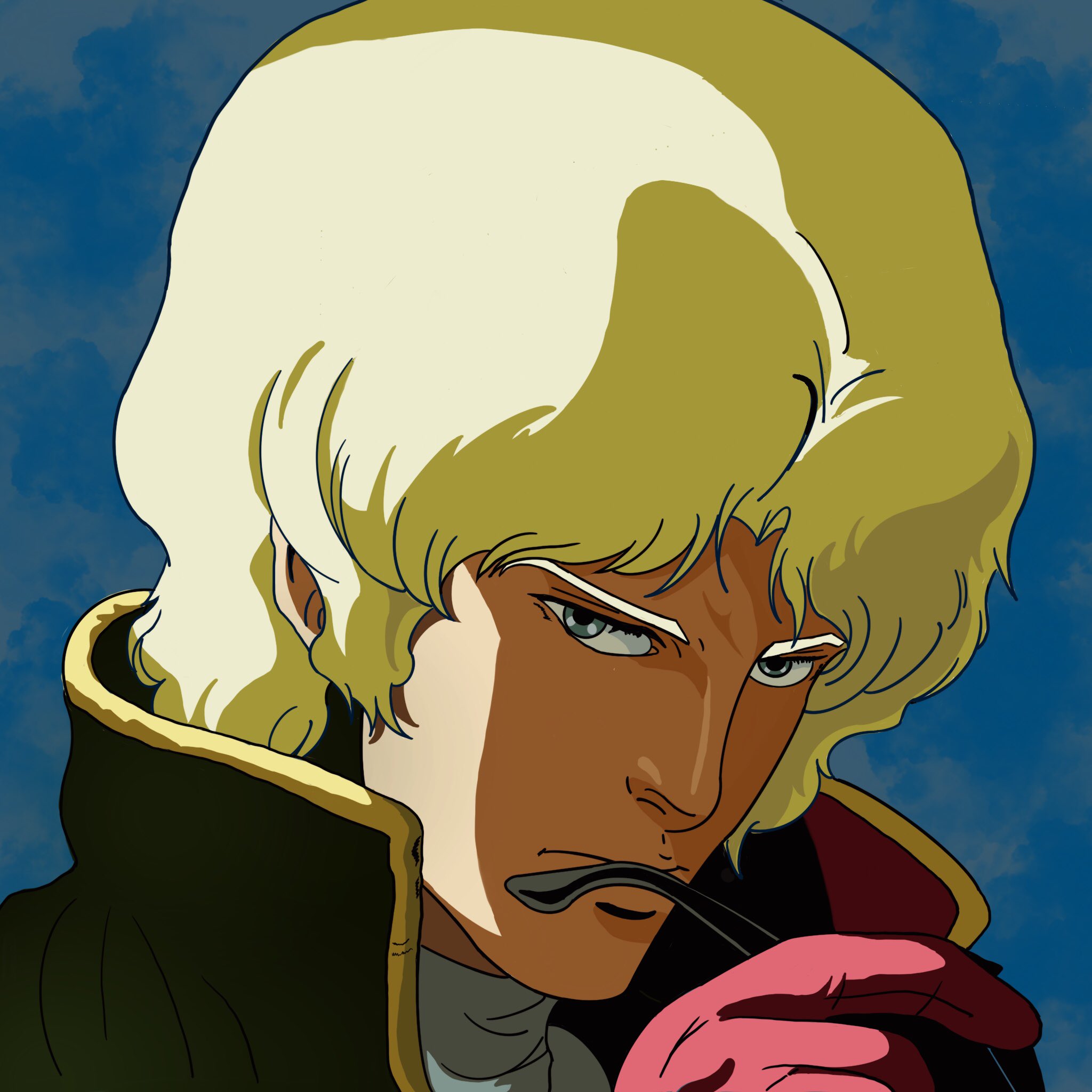 あっくん Zガンダムのopより クワトロがサングラスをくわえるシーンより 本物はもっと影が暗くて顔が見にくいけど 顔が見やすい様に影を少し明るめに描いてみました シャアアズナブルはかっこいいですね シャア クワトロ シャアアズナブル