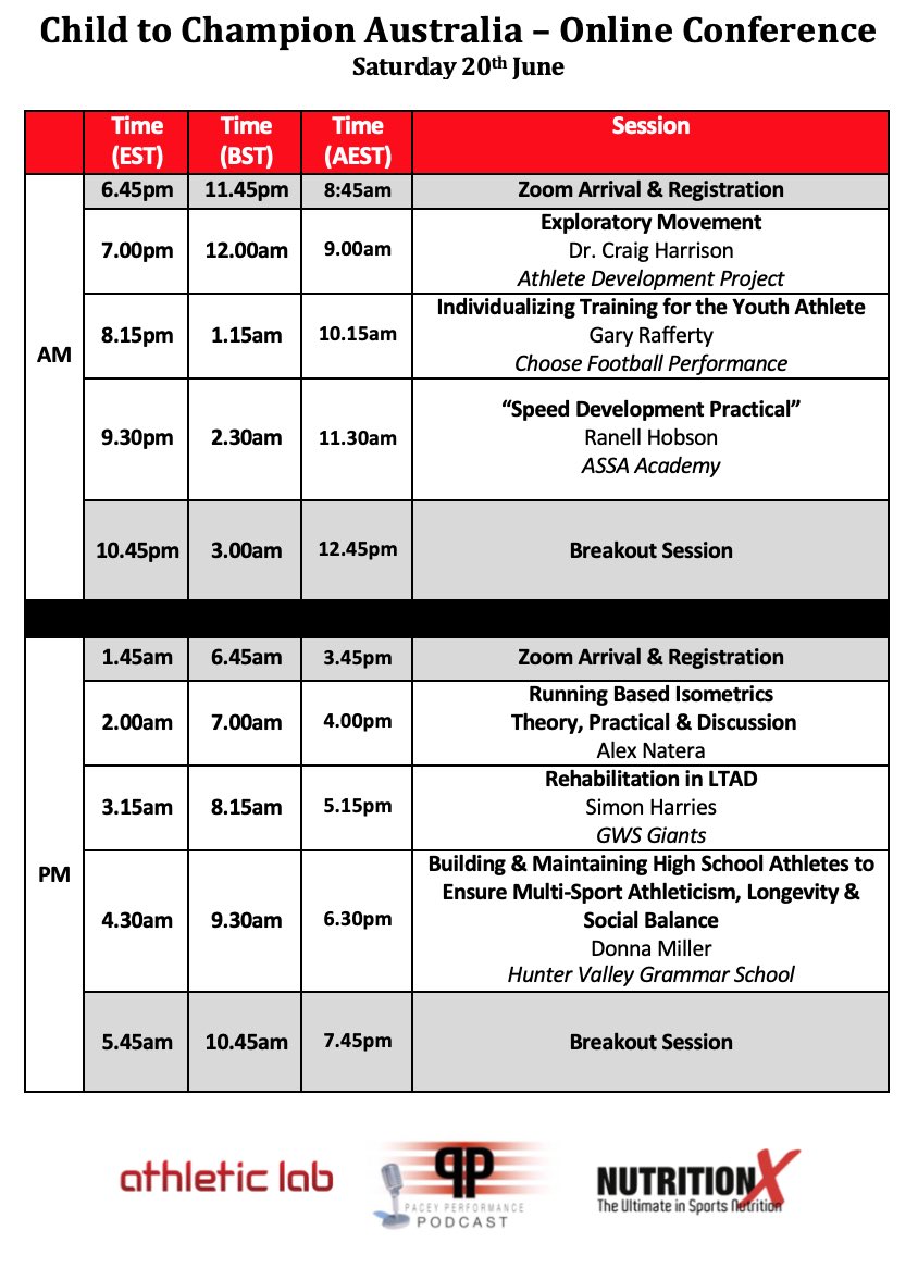 ltadnetwork's tweet photo. 1 week today the third &amp; final #ChildToChampion Online Conference will be underway! Here’s the schedule for the weekend inc:

@alex_natera @harries_simon @kellybeahan @drcraigharrison @ASSA_Australia @MikeYoung @Gazraff  @docsoph Donna Miller, Darrell O’Neill &amp; Paul Hallam https://t.co/aqNx4t6KIV