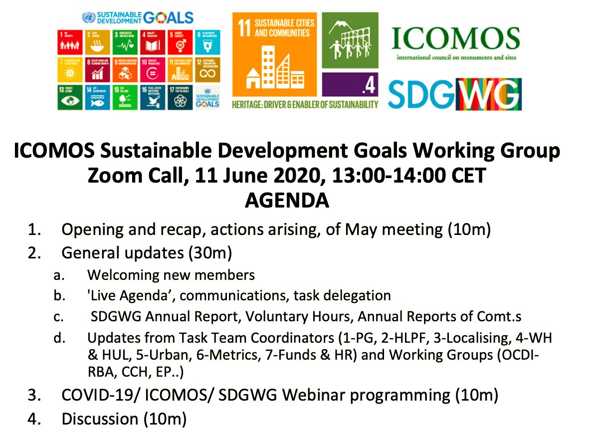 icomosSDG2030's tweet photo. The @ICOMOS #SDGs Working Group has adjusted to post-#COVID19 times, as we just held our 3rd monthly Zoom meeting! Great participation as usual, many thanks to our colleagues 4 constructive comments &amp; critiques. Broad strategy, mainstreaming #culturalheritage into #sustainability https://t.co/d8TNd7pHfo