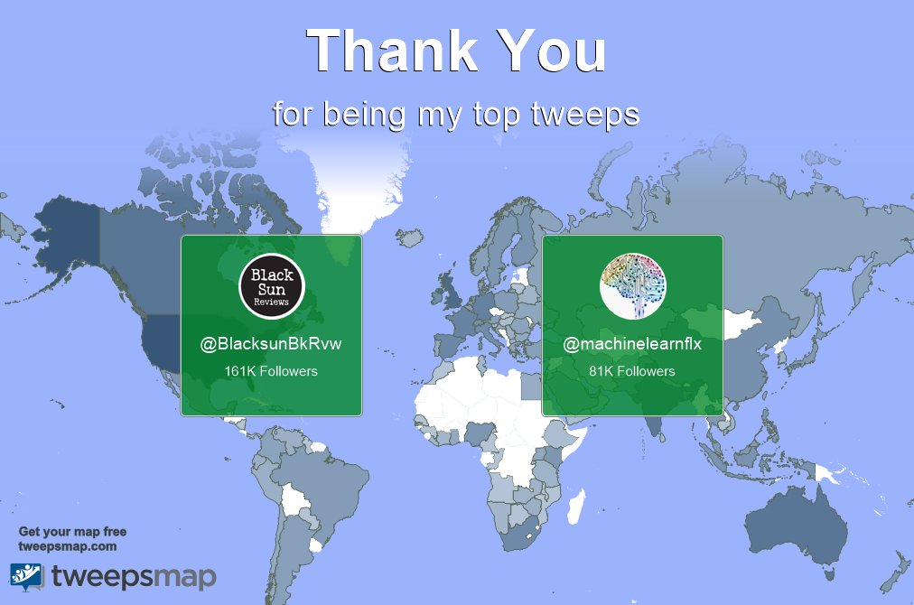 Special thanks to my top new tweeps this week @BlacksunBkRvw, @machinelearnflx