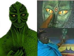 In South African Zulu traditional religion, they speak of a non-human force they call the "chitauri" These are once again serpent-like beings. They believe these entities hollowed out the moon from another part of the solar system and brought it nearer the Earth.