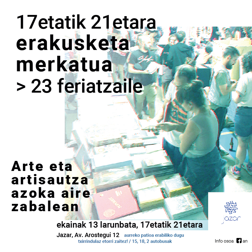 ¿Aún no sabes quiénes son los más de 22 #feriantes de #arte y #artesanía que exponen en la feria de hoy?
Pincha aquí:
facebook.com/JAZAR-40018454…

Tú también puedes contribuir al comercio de cercanía y ambientalmente sostenible. Pásate, ¡hay sitio!