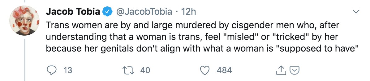 of women's thinking is that trans women are deceptive liars' then you can make that association sound much more plausible.8. So, first off, you don't actually have the evidence to make this sweeping claim about why men murder Black trans women.