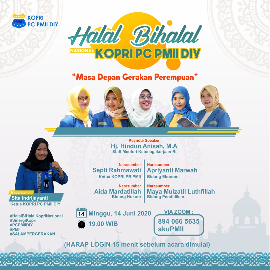 Monggo dirawuhi, Halal Bihalal Nasional Kopri PC PMII DIY 
Selain menyambung silaturahim, kita juga akan berbincang asik mengenai "Masa Depan Gerakan Perempuan" bersama para narasumber yang luar biasa.

<a href="/sitaindrij/">MengGenapkan</a> <a href="/kopri_official/">KOPRI PB PMII</a> <a href="/kopri_official/">KOPRI PB PMII</a> <a href="/pmiidiyofficial/">PMII D. I. Yogyakarta</a>