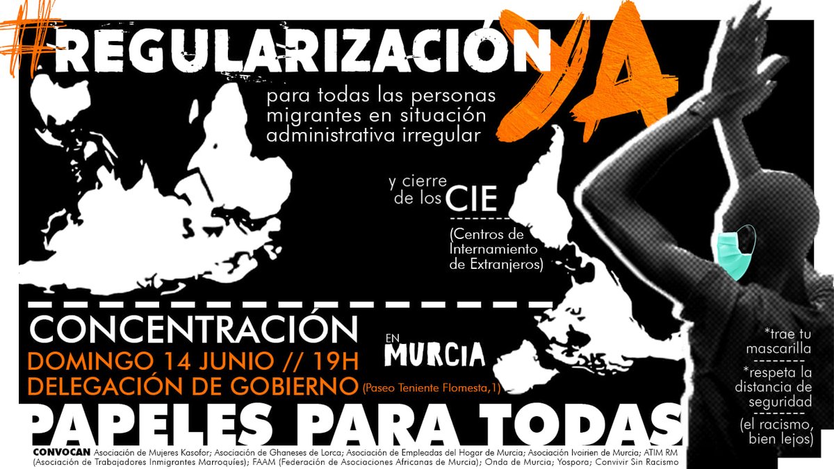 islamenmurcia's tweet image. Concentración 14 de junio a las 19 horas ante la Delegación del Gobierno en Murcia: ONG&apos;s pedirán papeles para todas las personas migrantes #RegularizaciónYa #PapersForAll #IngresoMínimoVital  para todas 👇islamenmurcia.blogspot.com/2020/06/ongs-d…