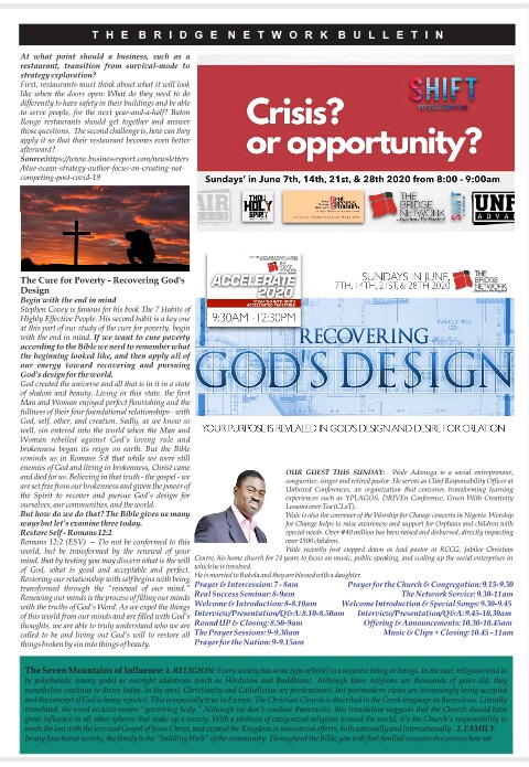 dbridgenetwork1's tweet photo. @Softsteel @ayobummy @tajayiope @pacqueens @AdekunleOmisor2 @segunakredot @seanpizzy @UnclesamTBN @Emekaossai @biodunmakinde The Bridge Network, Bulletin 14th June, 2020. Have a great Sunday and week ahead. 
#TBN #OutstandingLife&amp;ServiceTransformingOurWorld https://t.co/lRiDHdR58N