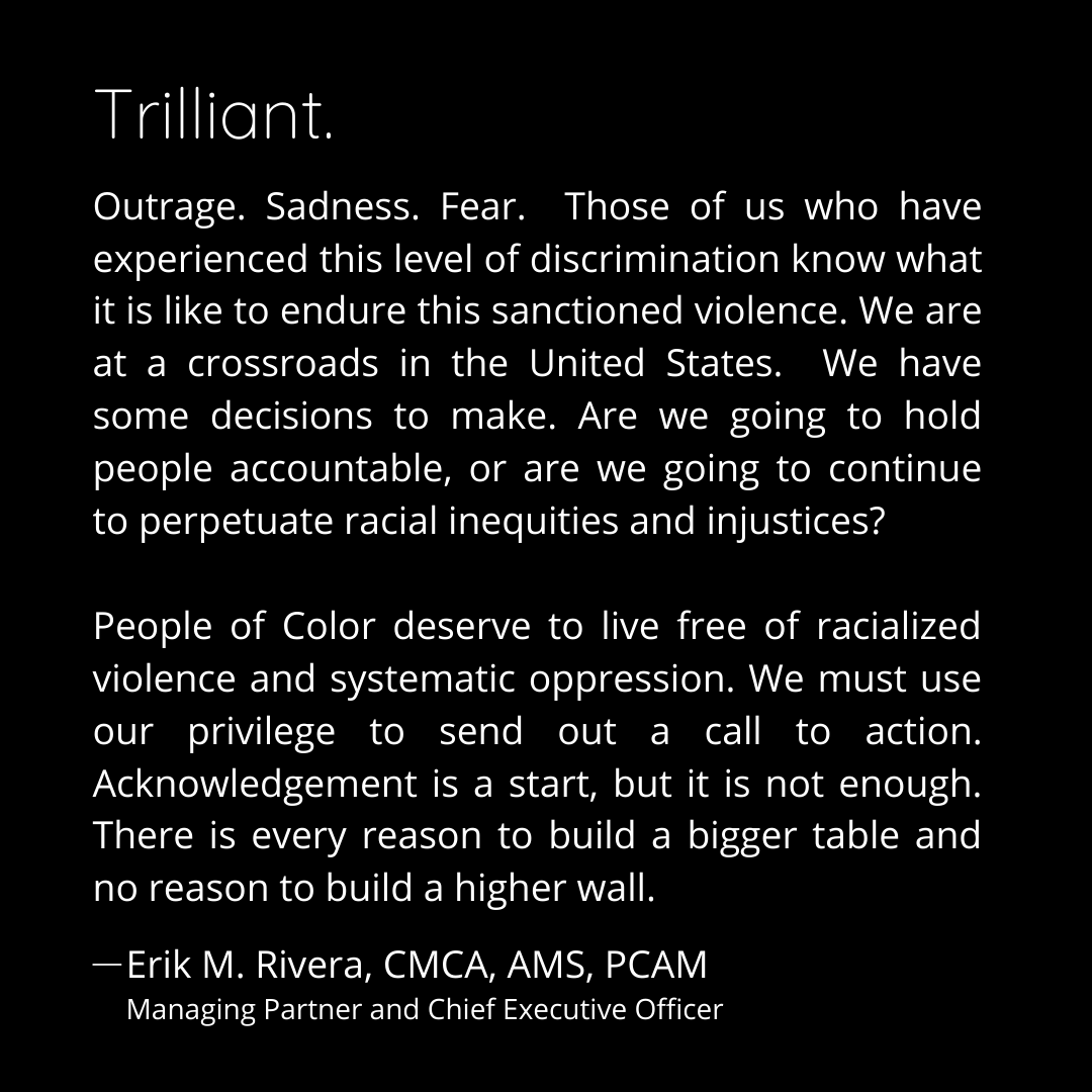 Trilliant_Inc's tweet photo. Read the full CEO statement regarding racial inequality in our Country here: https://t.co/tPGKhA2ywo
#BlackLivesMatter #CompanyStatement #Trilliant #PropertyManagement https://t.co/H1UrZxT4EG