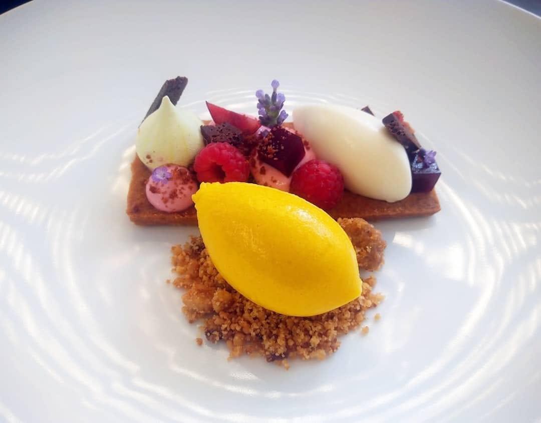 My Summer Dessert - Passionfruit Sorbet -  berries and cherries cookie with buttermilk mousse - lavender and air chocolate