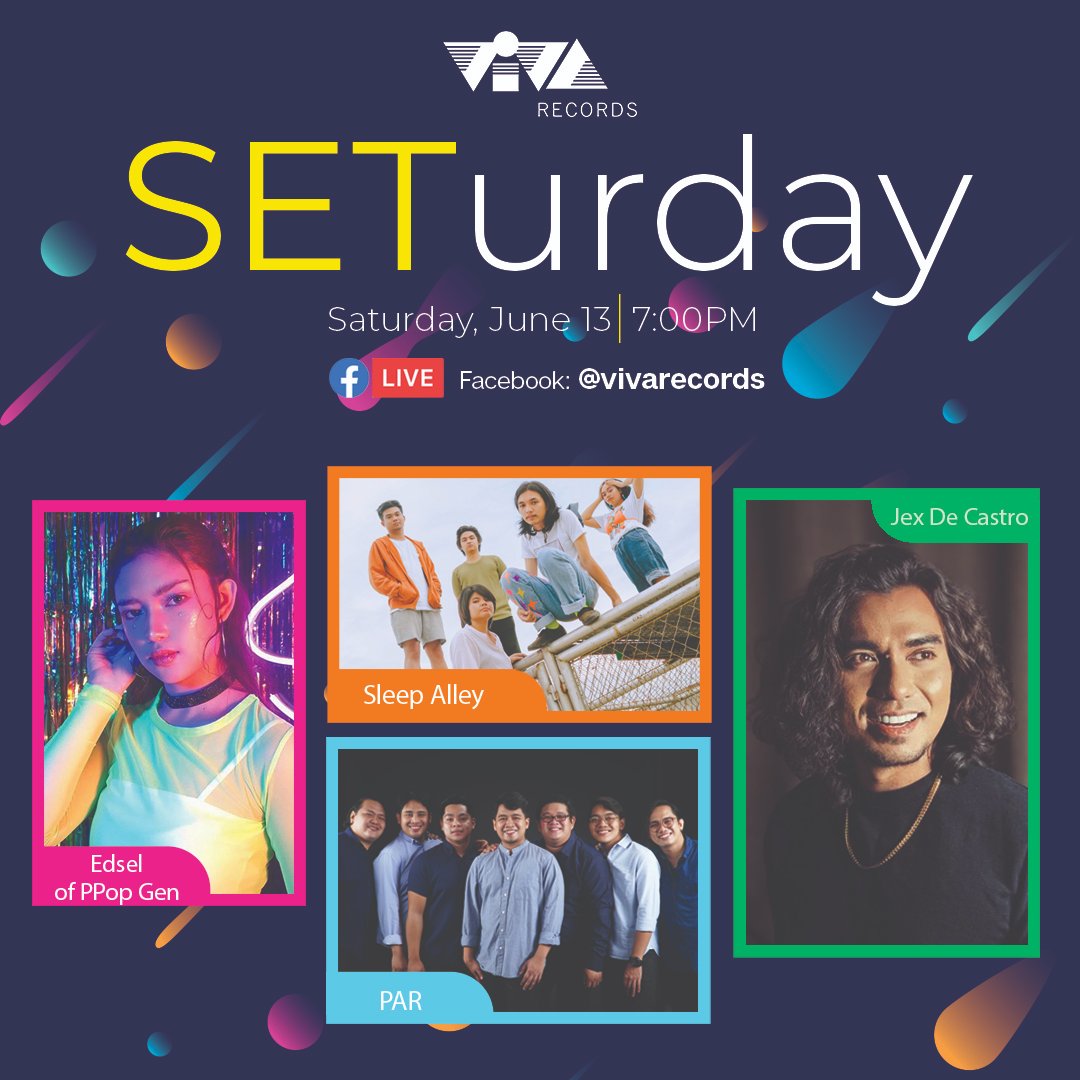 viva_records's tweet photo. Sleep Alley, Edsel of PPop Generation, PAR and Jex de Castro are coming to SETurday. Watch it later at 7PM on Viva Records Facebook page.
#SETurday #SaturdayLiveSession #VivaRecordsWatchParty https://t.co/vgcYjbmGM3