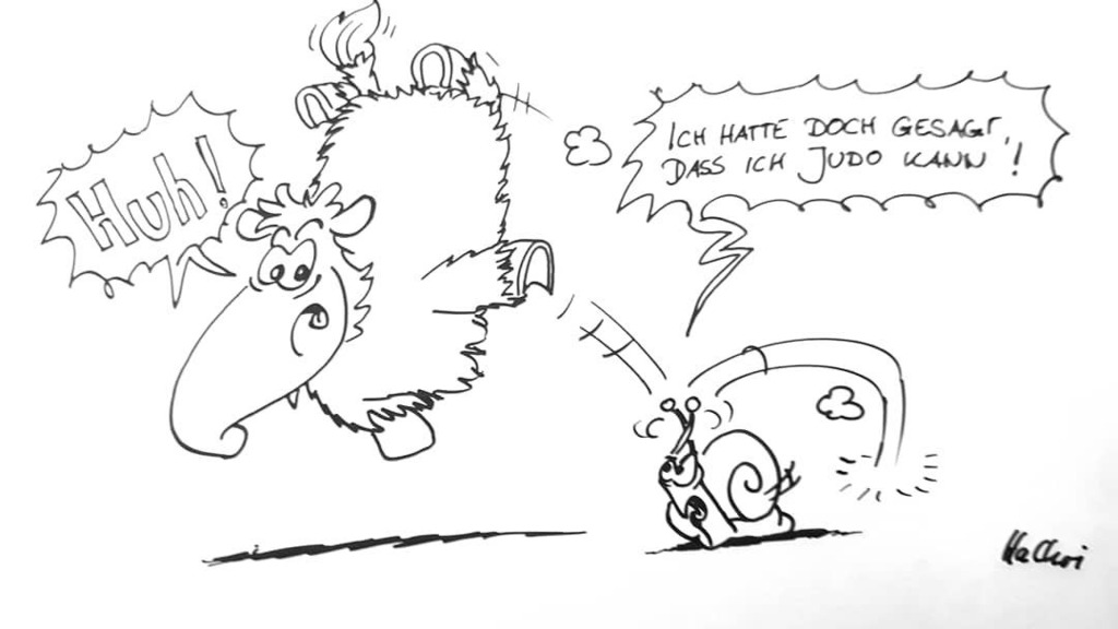 Hans Christoph Beermann I Told You I Can Judo Everyday Cartoon Toon Fun Drawing Sketch Ink Inktober Doodle Toonsup Tinte Zeichnen Lamy Schulterwurf Roundhousekick Chucknorris Mammut Snail Schnecke Jeden