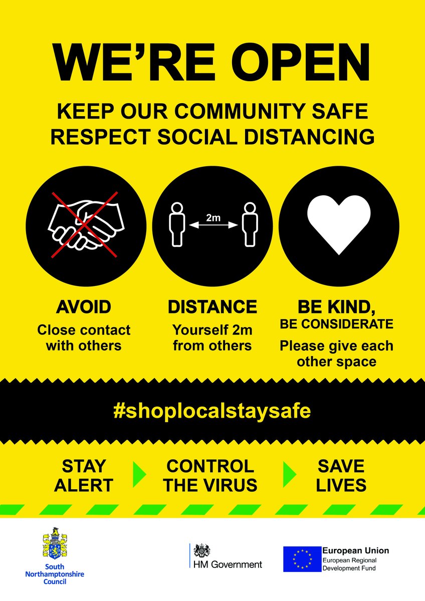 WNorthantsBiz's tweet photo. We've created free to download social distancing material to support the safe reopening of businesses https://t.co/iE8ujavvyS #ShopLocalStaySafe The project is receiving funding from the European Social Fund (ESF) #Covid19 #keepitlocal https://t.co/6zPCPflXmQ